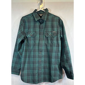 Eddie Bauer Flannel Shirt Mens M Green Plaid Button Up Pocket Outdoors Camp D40